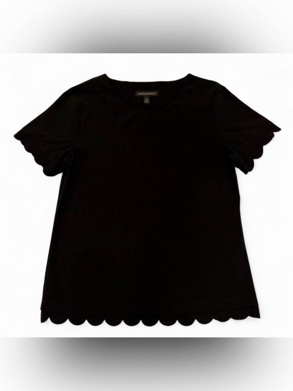 Banana Republic Black Short Sleeve Top with Scalloped Hem